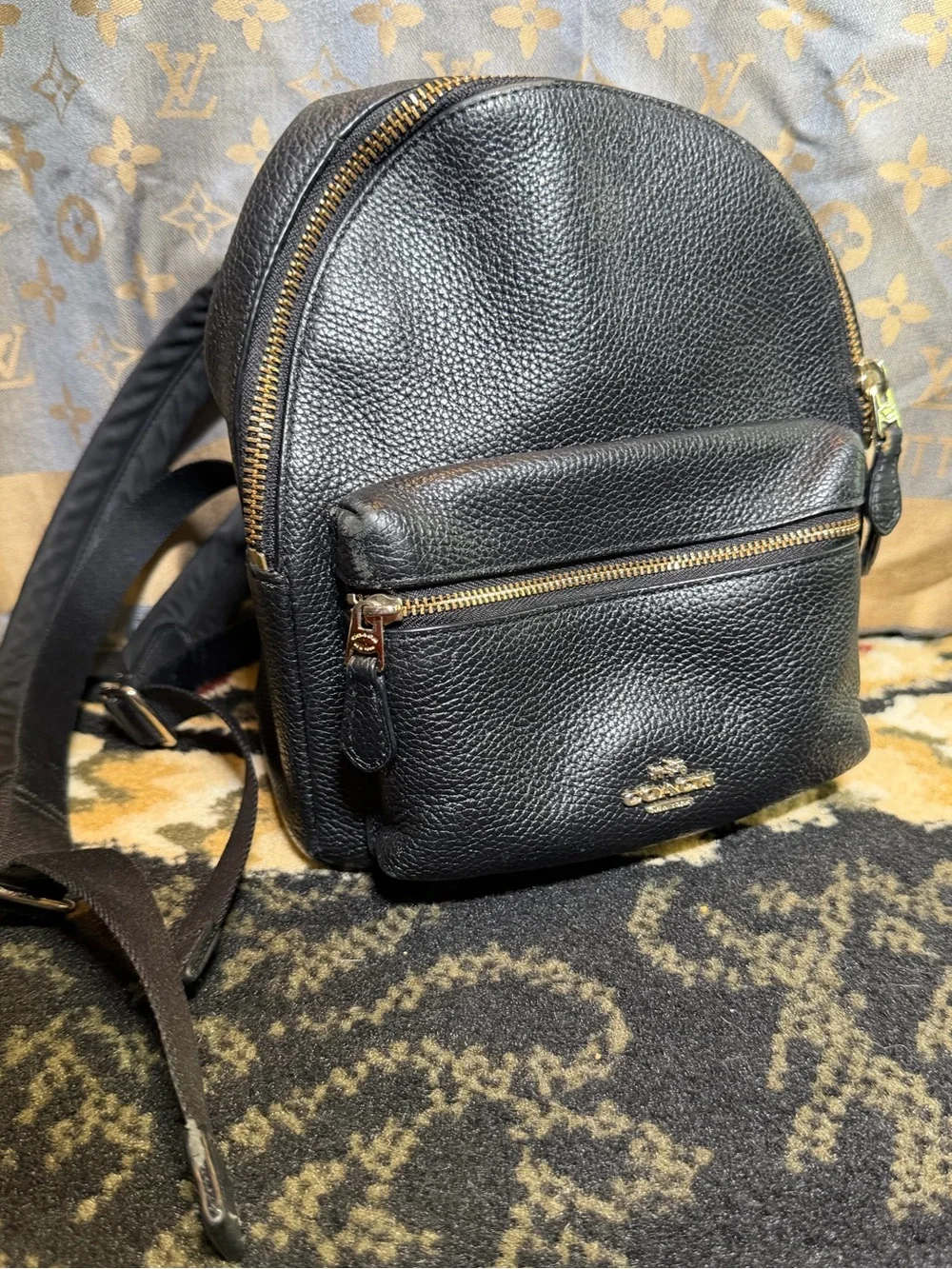 Coach Mini Charlie Black Pebbled Leather Backpack